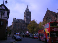 Chester Cathedral with tour bus in front