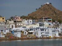 Pushkar from across the lake. The Pap Mpchani Temple can be seen on top of the hill