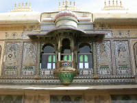 Mor Chowk with beautifully restored balcony in mosaic and mirror work