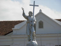 Silver statue of Christ outside the Bishop's residence