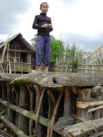 A lapang made from old timber. The holes in the timber were used to haul it down / up to the village.