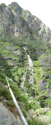 The large waterfall. The path goes through it
