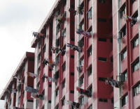 Washing hanging from apartment buildings
