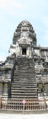 Steps up to the third level and a corner tower.