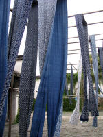 Typical blue cloth drying on racks