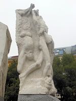 Baby being born on left amid death